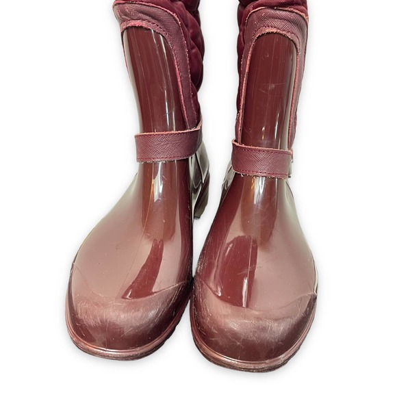Michael Kors Red Fulton Quilted Rain Snow Boots, MK Burgundy Over The Knee Shoe - Picture 8 of 10